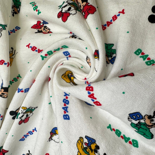 UB - Ooh Baby Baby - Vintage Jersey Fleece Cotton Knit - White Multi Baby Mickey Goofy And Donald - 1.2M Bundle - True Deadstock fabric Fabric by private - Sustainable Textile | FABCYCLE
