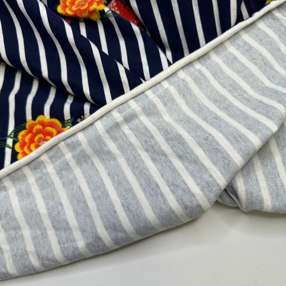 UB - Perfect Patch Of Posies - Jersey Cotton/Spandex Knit - Navy White Multi Stripes And Floral - 3.2M Bundle - True Deadstock fabric Fabric by private - Sustainable Textile | FABCYCLE