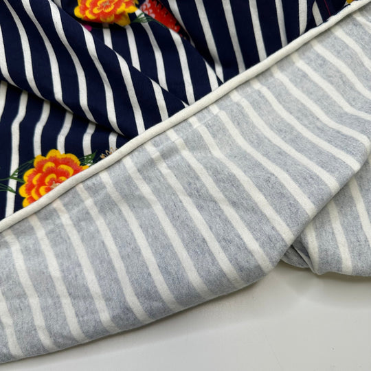 UB - Perfect Patch Of Posies - Jersey Cotton/Spandex Knit - Navy White Multi Stripes And Floral - 3.2M Bundle - True Deadstock fabric Fabric by private - Sustainable Textile | FABCYCLE