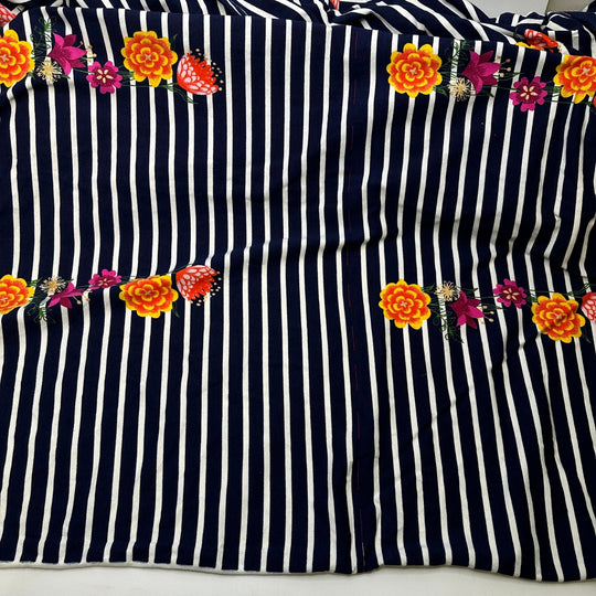 UB - Perfect Patch Of Posies - Jersey Cotton/Spandex Knit - Navy White Multi Stripes And Floral - 3.2M Bundle - True Deadstock fabric Fabric by private - Sustainable Textile | FABCYCLE