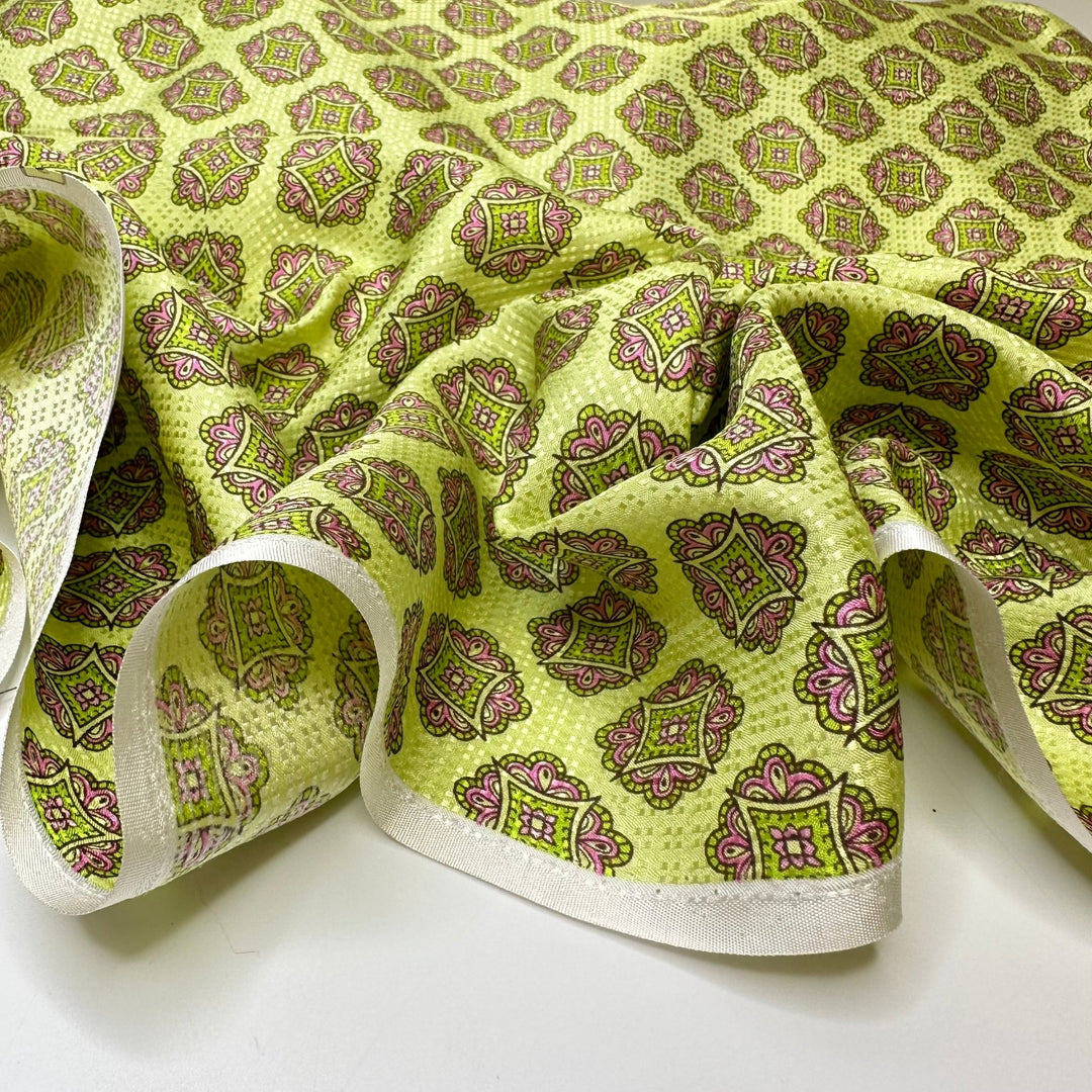 UB - Pushing Buttons - Sateen Silk Woven - Light Green Multi Geometric - 0.7M Bundle - True Deadstock fabric Fabric by private - Sustainable Textile | FABCYCLE