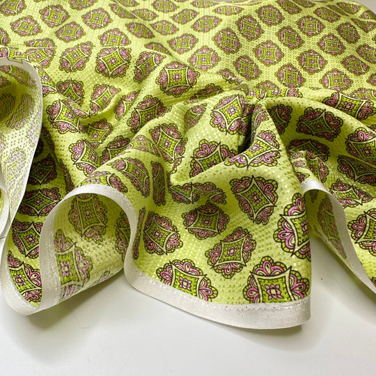 UB - Pushing Buttons - Sateen Silk Woven - Light Green Multi Geometric - 0.7M Bundle - True Deadstock fabric Fabric by private - Sustainable Textile | FABCYCLE
