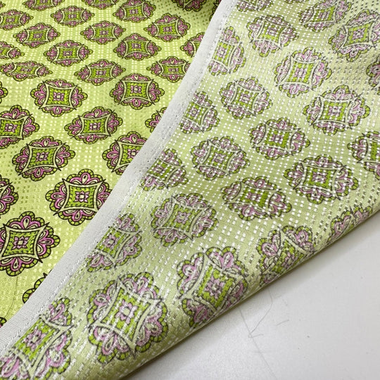 UB - Pushing Buttons - Sateen Silk Woven - Light Green Multi Geometric - 0.7M Bundle - True Deadstock fabric Fabric by private - Sustainable Textile | FABCYCLE