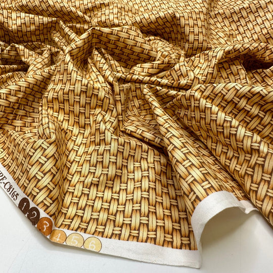 UB - Ratan Basket - Cotton Woven - Beige/Brown Geometric - 1.6M Bundle - True Deadstock fabric Fabric by private - Sustainable Textile | FABCYCLE