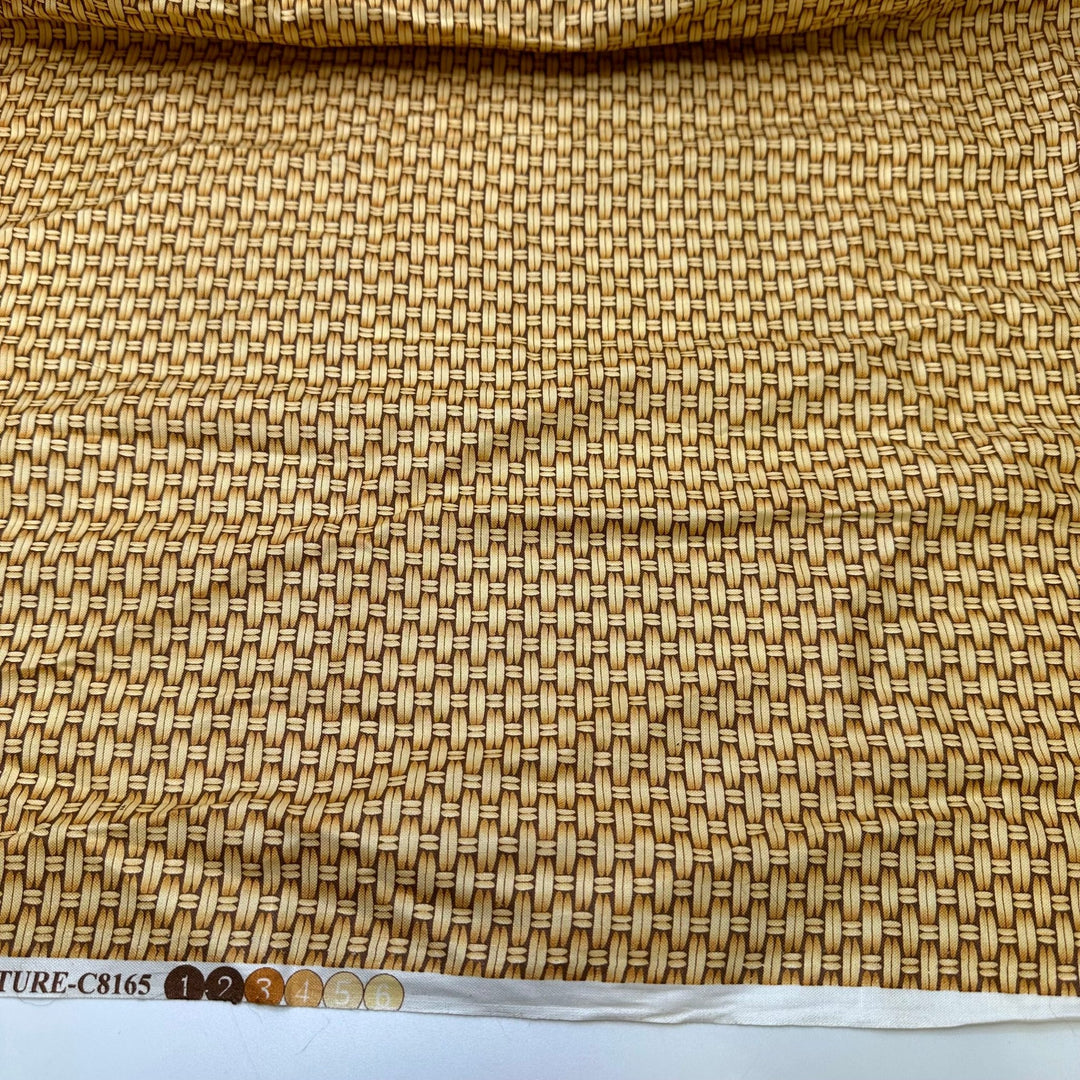 UB - Ratan Basket - Cotton Woven - Beige/Brown Geometric - 1.6M Bundle - True Deadstock fabric Fabric by private - Sustainable Textile | FABCYCLE
