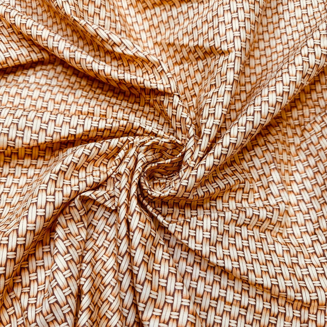UB - Ratan Basket - Cotton Woven - Beige/Brown Geometric - 1.6M Bundle - True Deadstock fabric Fabric by private - Sustainable Textile | FABCYCLE
