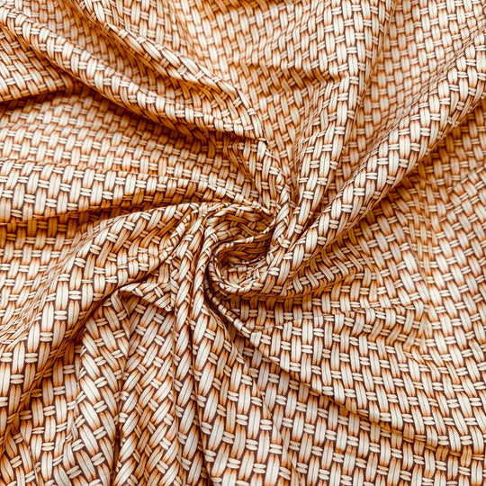 UB - Ratan Basket - Cotton Woven - Beige/Brown Geometric - 1.6M Bundle - True Deadstock fabric Fabric by private - Sustainable Textile | FABCYCLE