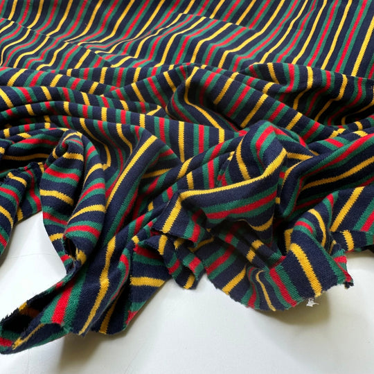 UB - Retro Vibes Only - Rib Knit Cotton Blend Knit - Navy Multi Stripes - 1.3M Bundle - True Deadstock fabric Fabric by private - Sustainable Textile | FABCYCLE