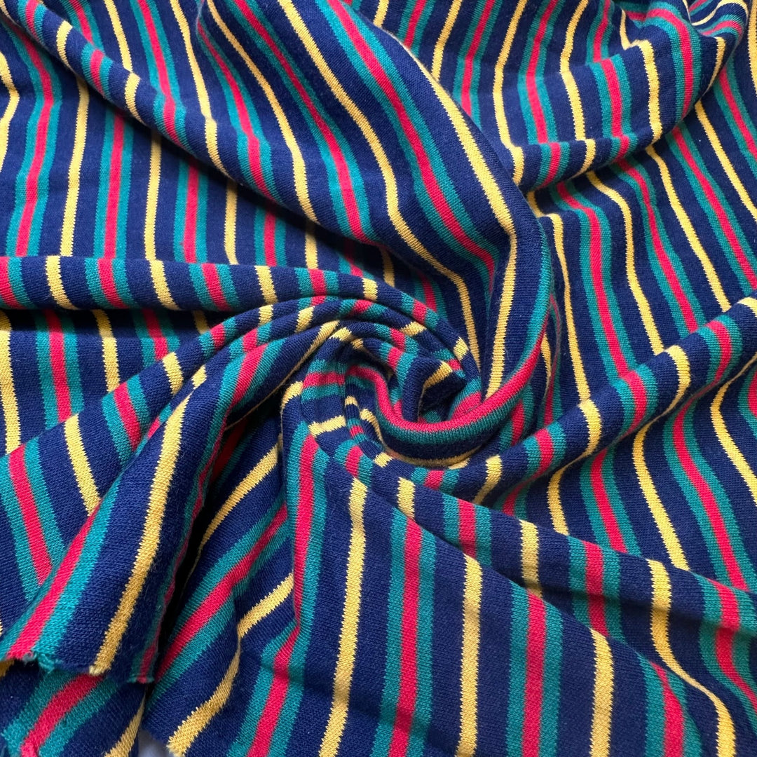 UB - Retro Vibes Only - Rib Knit Cotton Blend Knit - Navy Multi Stripes - 1.3M Bundle - True Deadstock fabric Fabric by private - Sustainable Textile | FABCYCLE