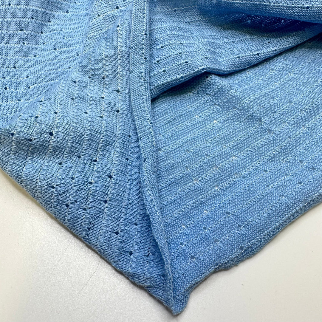 UB - Robins Egg - Tubular Drop Stitch Pattern Rib Knit Cotton Blend Knit - Light Blue - 1.5M Bundle - True Deadstock fabric Fabric by private - Sustainable Textile | FABCYCLE