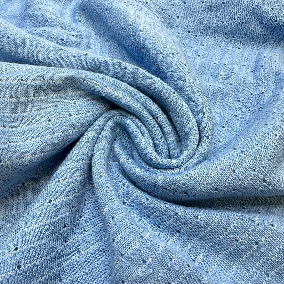UB - Robins Egg - Tubular Drop Stitch Pattern Rib Knit Cotton Blend Knit - Light Blue - 1.5M Bundle - True Deadstock fabric Fabric by private - Sustainable Textile | FABCYCLE
