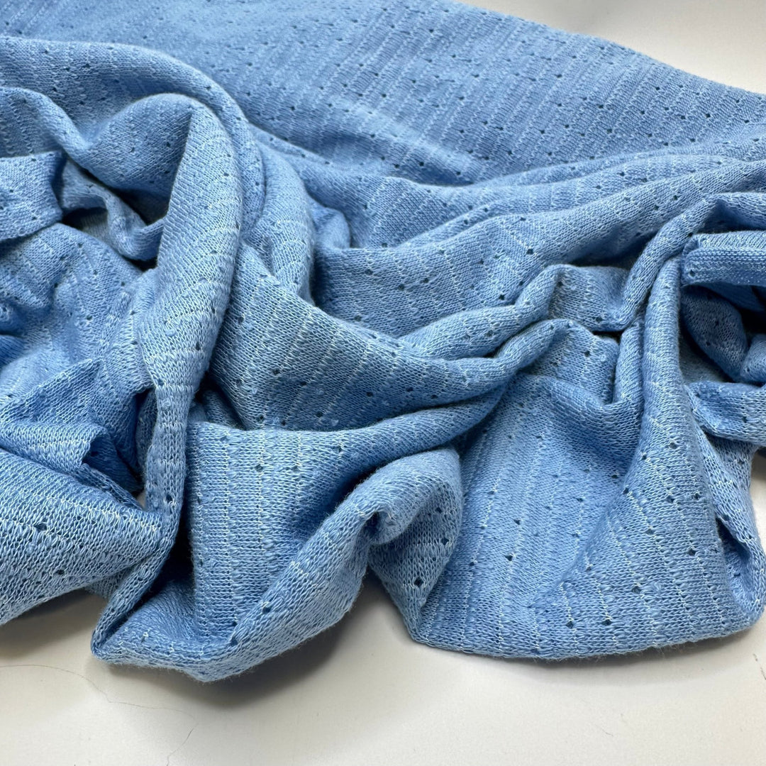 UB - Robins Egg - Tubular Drop Stitch Pattern Rib Knit Cotton Blend Knit - Light Blue - 1.5M Bundle - True Deadstock fabric Fabric by private - Sustainable Textile | FABCYCLE