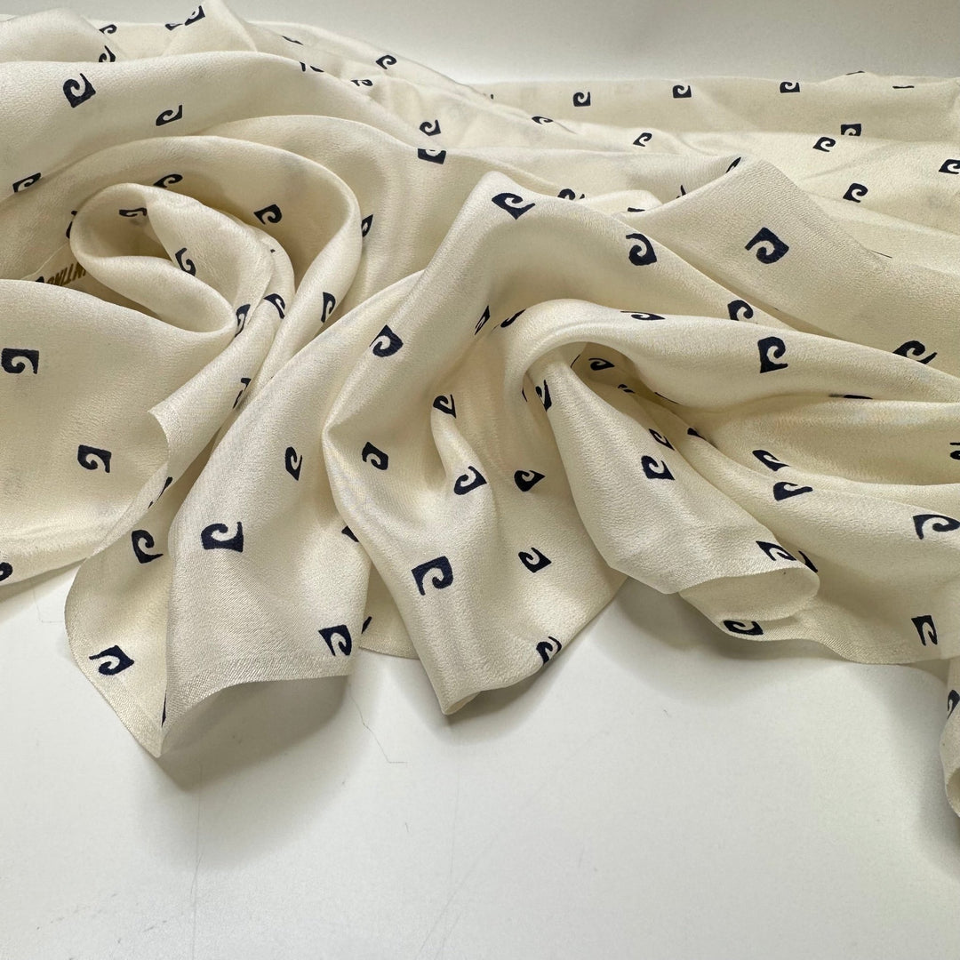 UB - Rolling Waves - Sateen Silk Woven - Cream/Navy Geometric - 3.15M Bundle - True Deadstock fabric Fabric by private - Sustainable Textile | FABCYCLE