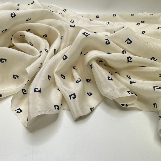UB - Rolling Waves - Sateen Silk Woven - Cream/Navy Geometric - 3.15M Bundle - True Deadstock fabric Fabric by private - Sustainable Textile | FABCYCLE