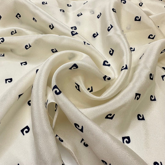 UB - Rolling Waves - Sateen Silk Woven - Cream/Navy Geometric - 3.15M Bundle - True Deadstock fabric Fabric by private - Sustainable Textile | FABCYCLE