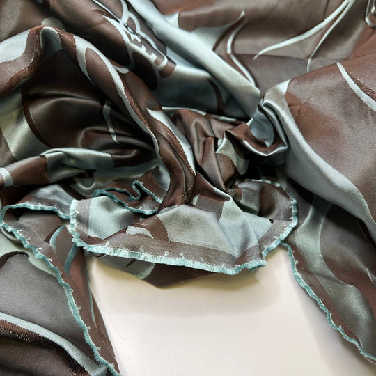 UB - Secondary Character - Taffeta Jacquard Polyester Blend Woven - Light Blue/Brown Large Floral - Bundles - True Deadstock fabric Fabric by private - Sustainable Textile | FABCYCLE