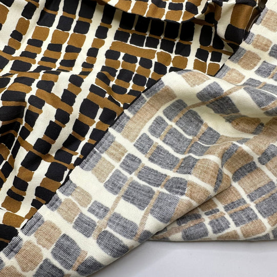 UB - Sew Chic - Vintage Twill Weave Cotton Woven - Cream Beige Black Geometric - 2.25M Bundle - True Deadstock fabric Fabric by private - Sustainable Textile | FABCYCLE