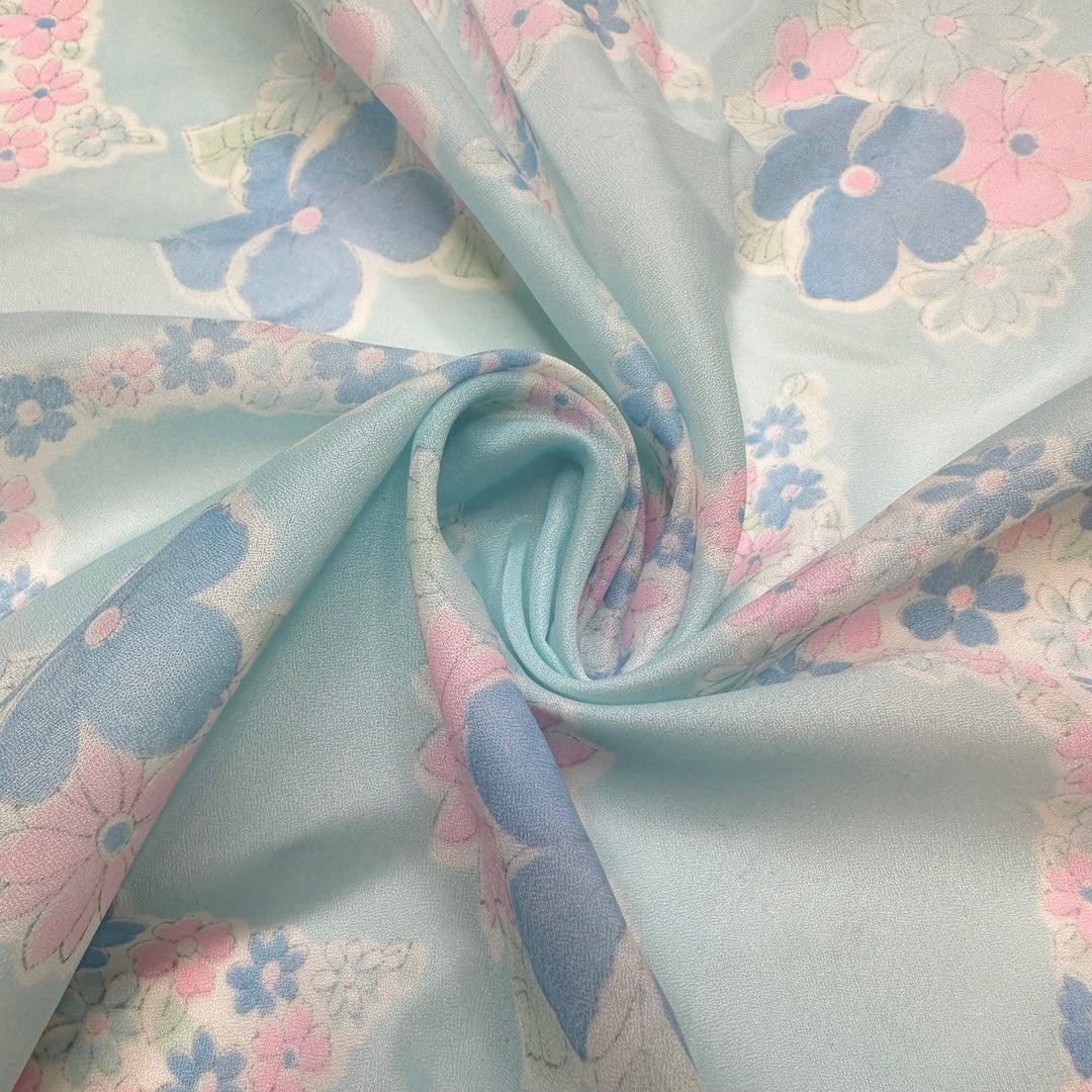 UB - Something Blue And Old - Vintage Crepe Chiffon Poly Woven - Light Blue/Pink Floral - 1.45M Bundle - True Deadstock fabric Fabric by private - Sustainable Textile | FABCYCLE
