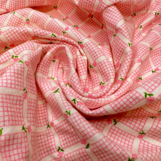 UB - Strawberry Shortcake Vibes - Flanelette Cotton Woven - Pink/White Geometric - 2.7M Bundle - True Deadstock fabric Fabric by private - Sustainable Textile | FABCYCLE