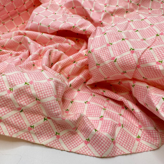 UB - Strawberry Shortcake Vibes - Flanelette Cotton Woven - Pink/White Geometric - 2.7M Bundle - True Deadstock fabric Fabric by private - Sustainable Textile | FABCYCLE
