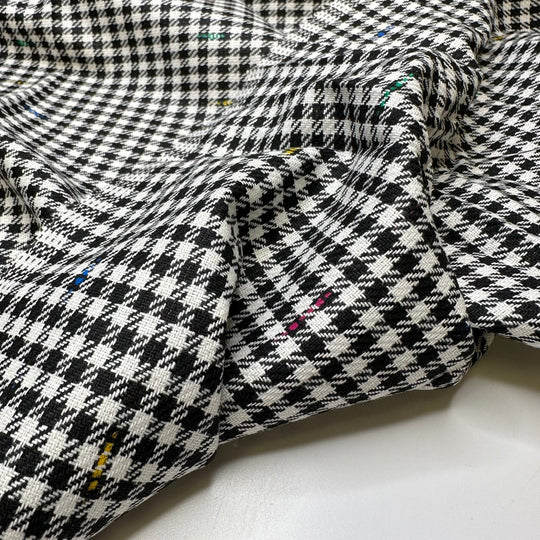 UB - Teaching Colours - Colour Slub Houndstooth Poly/Rayon Woven - White/Black Houndstooth - 1.5M Bundle - True Deadstock fabric Fabric by private - Sustainable Textile | FABCYCLE