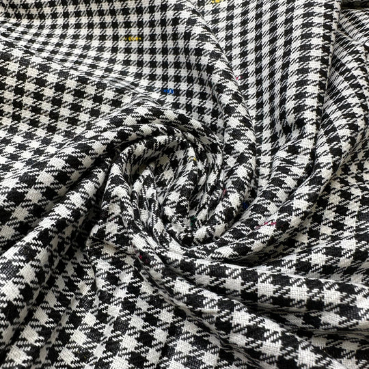 UB - Teaching Colours - Colour Slub Houndstooth Poly/Rayon Woven - White/Black Houndstooth - 1.5M Bundle - True Deadstock fabric Fabric by private - Sustainable Textile | FABCYCLE