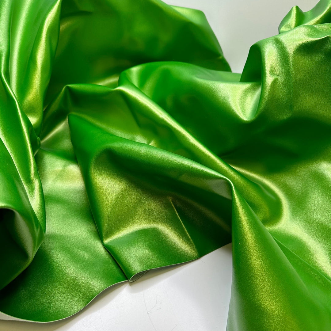 UB - The Ooozzzzzz - Iridescent Pleather Polyester Backing PU Woven - Lime Green - 1.5M Bundle - True Deadstock fabric Fabric by private - Sustainable Textile | FABCYCLE