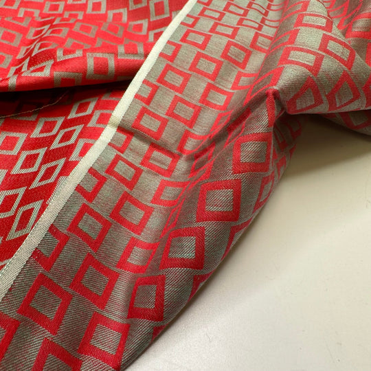 UB - Too Hip To Be Square - Metallic Jacquard Cotton Woven - Silver/Red Geometric - 1.35M Bundle - True Deadstock fabric Fabric by private - Sustainable Textile | FABCYCLE