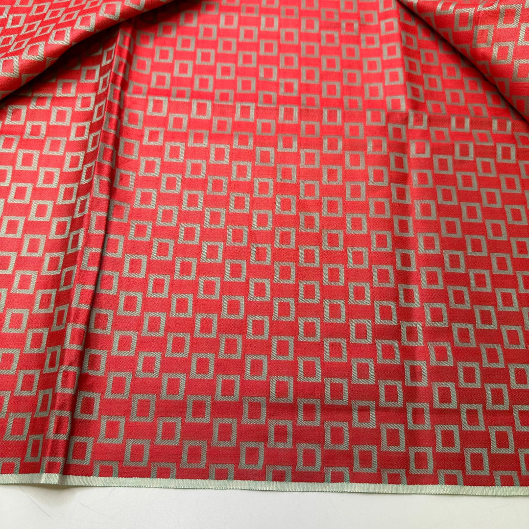 UB - Too Hip To Be Square - Metallic Jacquard Cotton Woven - Silver/Red Geometric - 1.35M Bundle - True Deadstock fabric Fabric by private - Sustainable Textile | FABCYCLE