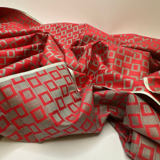 UB - Too Hip To Be Square - Metallic Jacquard Cotton Woven - Silver/Red Geometric - 1.35M Bundle - True Deadstock fabric Fabric by private - Sustainable Textile | FABCYCLE