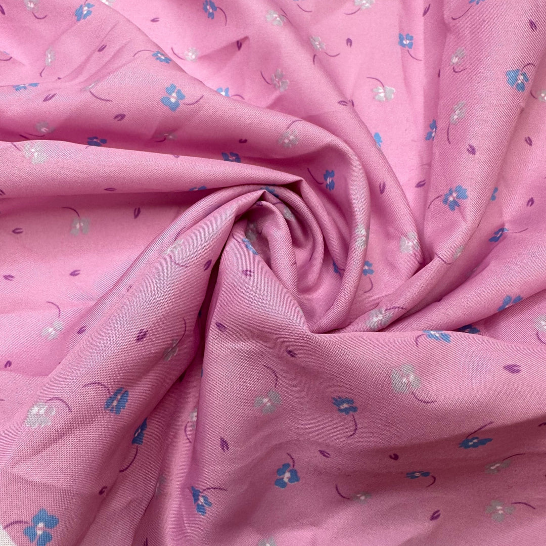 UB - Tossing Petals - Poly Woven - Light Pink/Blue Floral - 2M Bundle - True Deadstock fabric Fabric by private - Sustainable Textile | FABCYCLE
