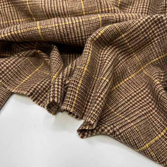 UB - Traditional Hunting Jacket - Houndstooth Plaid Wool Woven - Brown/Beige Houndstooth - 1.8M Bundle - True Deadstock fabric Fabric by private - Sustainable Textile | FABCYCLE