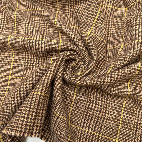 UB - Traditional Hunting Jacket - Houndstooth Plaid Wool Woven - Brown/Beige Houndstooth - 1.8M Bundle - True Deadstock fabric Fabric by private - Sustainable Textile | FABCYCLE