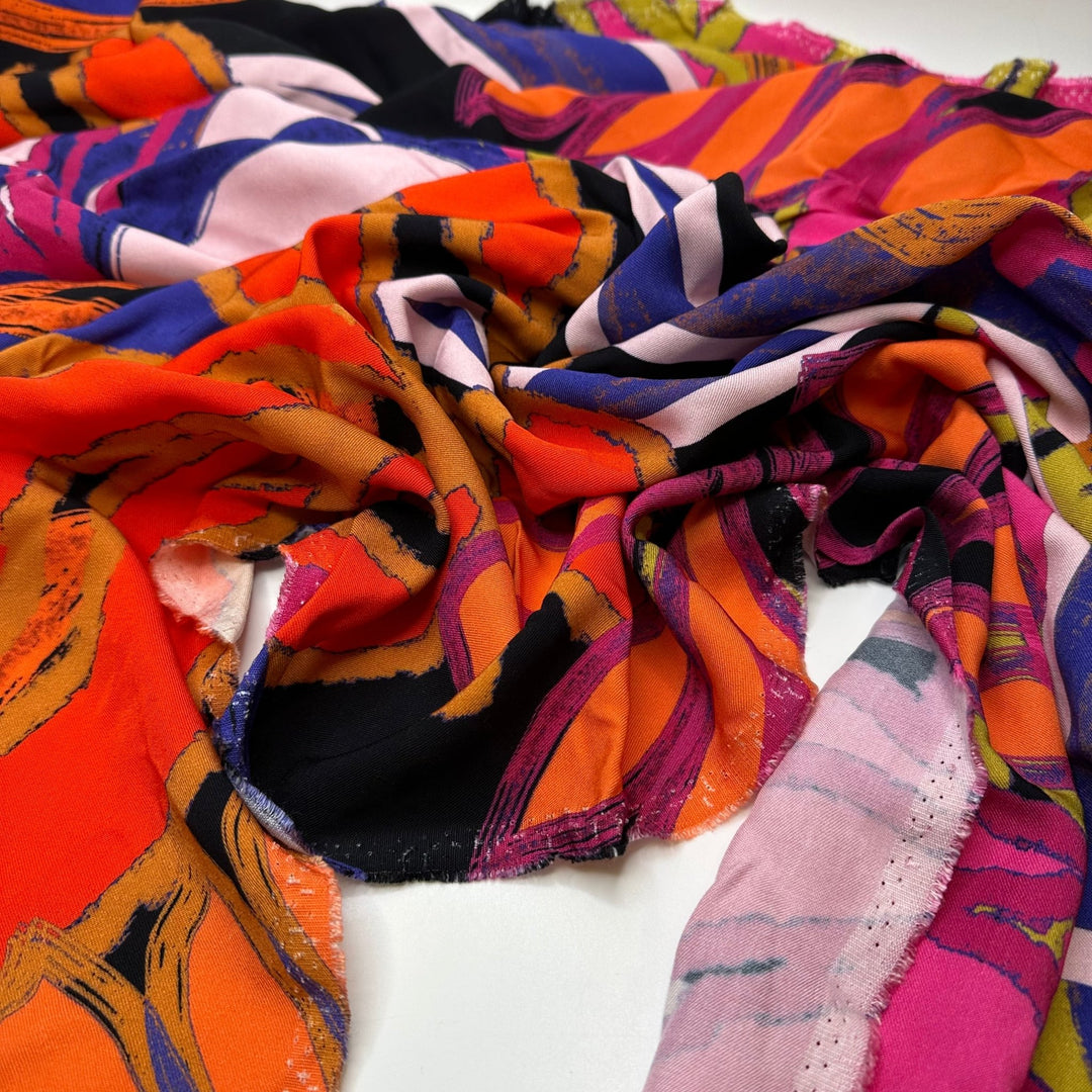 UB - Tropical Vibrations - Tencel/Rayon Woven - Orange Multi Abstract - 0.9M Bundle - True Deadstock fabric Fabric by private - Sustainable Textile | FABCYCLE