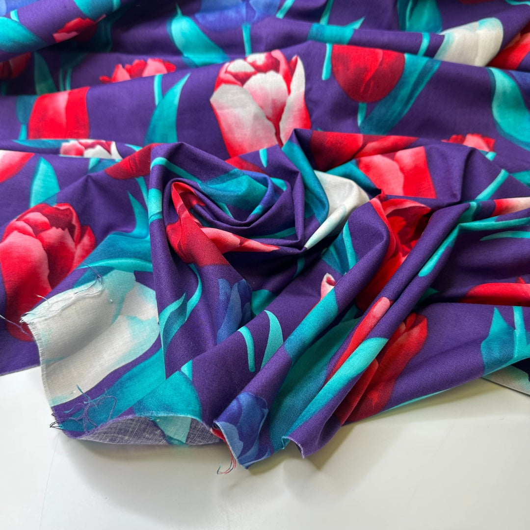 UB - Tulips Already In Bloom - Cotton Woven - Dark Purple Multi Tulip - 3.2M Bundle - True Deadstock fabric Fabric by private - Sustainable Textile | FABCYCLE