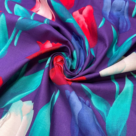 UB - Tulips Already In Bloom - Cotton Woven - Dark Purple Multi Tulip - 3.2M Bundle - True Deadstock fabric Fabric by private - Sustainable Textile | FABCYCLE