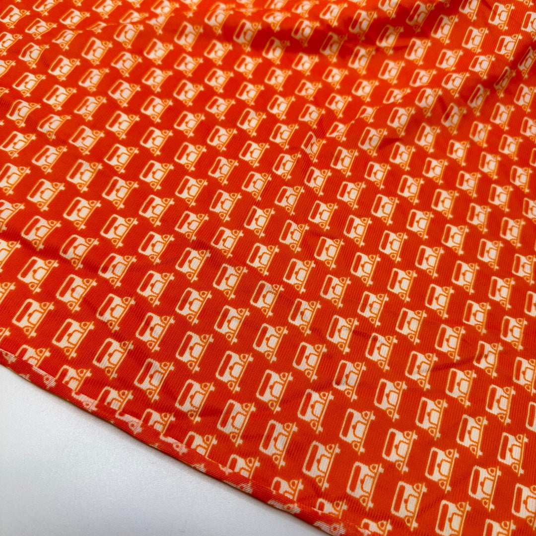 UB - Vroom Vroom - Rib Knit Poly Knit - Orange/White Cars - 2.65M Bundle - True Deadstock fabric Fabric by private - Sustainable Textile | FABCYCLE
