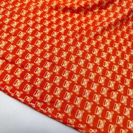 UB - Vroom Vroom - Rib Knit Poly Knit - Orange/White Cars - 2.65M Bundle - True Deadstock fabric Fabric by private - Sustainable Textile | FABCYCLE