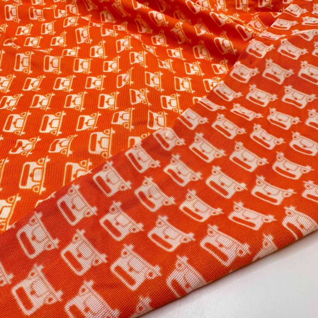 UB - Vroom Vroom - Rib Knit Poly Knit - Orange/White Cars - 2.65M Bundle - True Deadstock fabric Fabric by private - Sustainable Textile | FABCYCLE