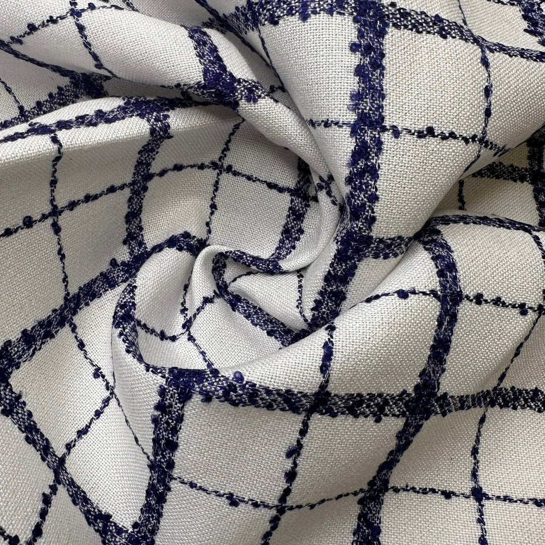 UB - Watching The Rain Through The Window - Basket Weave Polyester Blend Woven - White/Navy Plaid - 1.35M Bundle - True Deadstock fabric Fabric by private - Sustainable Textile | FABCYCLE
