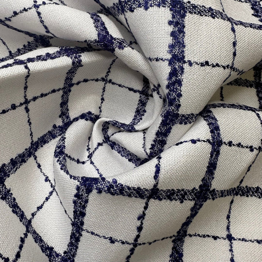 UB - Watching The Rain Through The Window - Basket Weave Polyester Blend Woven - White/Navy Plaid - 1.35M Bundle - True Deadstock fabric Fabric by private - Sustainable Textile | FABCYCLE