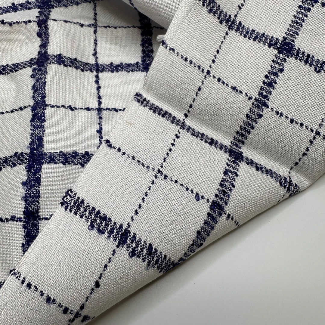 UB - Watching The Rain Through The Window - Basket Weave Polyester Blend Woven - White/Navy Plaid - 1.35M Bundle - True Deadstock fabric Fabric by private - Sustainable Textile | FABCYCLE