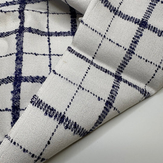 UB - Watching The Rain Through The Window - Basket Weave Polyester Blend Woven - White/Navy Plaid - 1.35M Bundle - True Deadstock fabric Fabric by private - Sustainable Textile | FABCYCLE