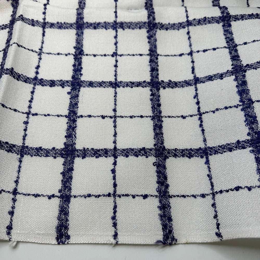 UB - Watching The Rain Through The Window - Basket Weave Polyester Blend Woven - White/Navy Plaid - 1.35M Bundle - True Deadstock fabric Fabric by private - Sustainable Textile | FABCYCLE