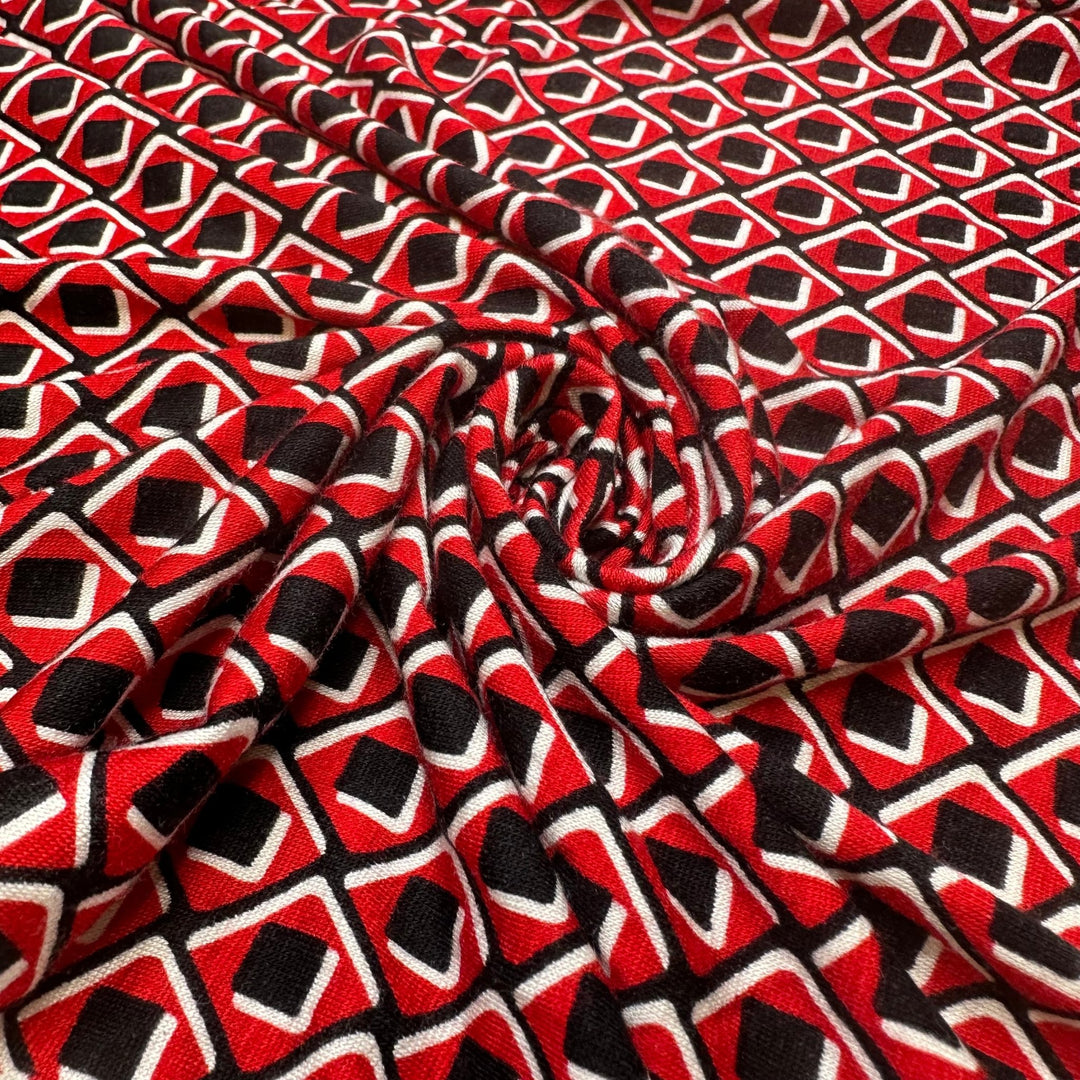 UB - Wrap Dress Chic - Jersey Polyester Blend Knit - Red/Black Geometric - 2.75M Bundle - True Deadstock fabric Fabric by private - Sustainable Textile | FABCYCLE