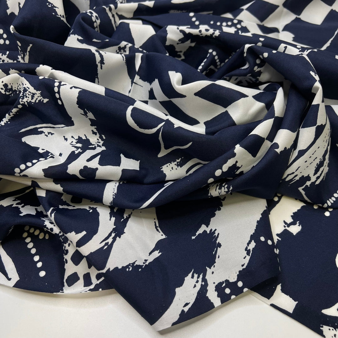 Underpainting - Polyester Blend Woven - Navy/White Abstract - 4.25M Bundle - True Deadstock fabric Fabric by private - Sustainable Textile | FABCYCLE