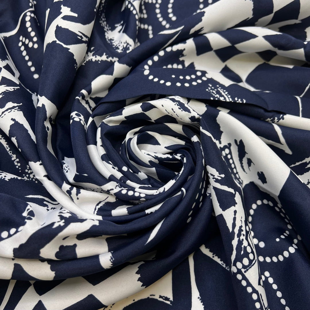 Underpainting - Polyester Blend Woven - Navy/White Abstract - 4.25M Bundle - True Deadstock fabric Fabric by private - Sustainable Textile | FABCYCLE