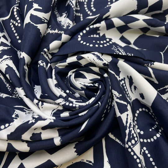 Underpainting - Polyester Blend Woven - Navy/White Abstract - 4.25M Bundle - True Deadstock fabric Fabric by private - Sustainable Textile | FABCYCLE