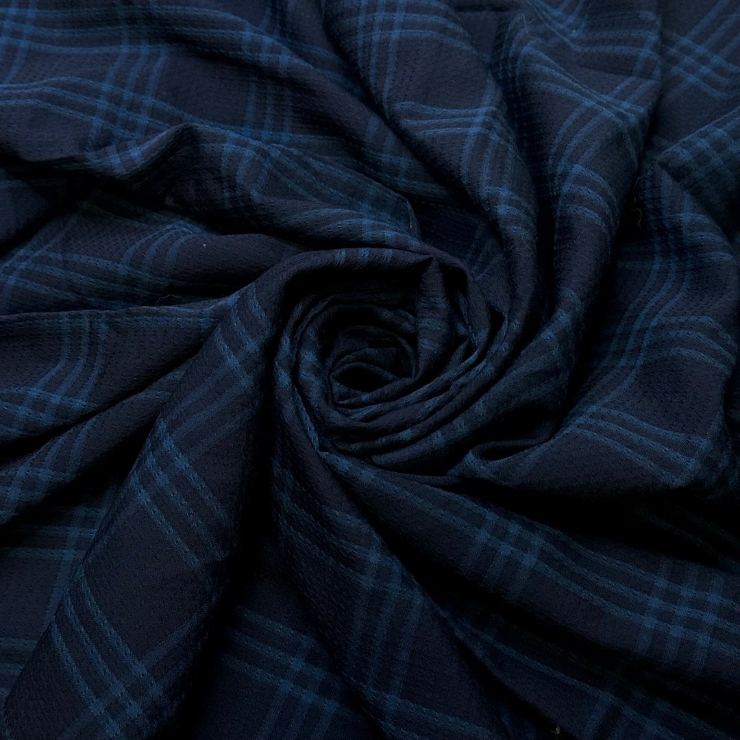 Unique Vintage Fabrics - Wool Woven - Dark Blue/Navy Plaid - 1M Bundle - True Deadstock fabric Fabric by private - Sustainable Textile | FABCYCLE