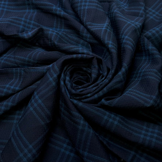 Unique Vintage Fabrics - Wool Woven - Dark Blue/Navy Plaid - 1M Bundle - True Deadstock fabric Fabric by private - Sustainable Textile | FABCYCLE